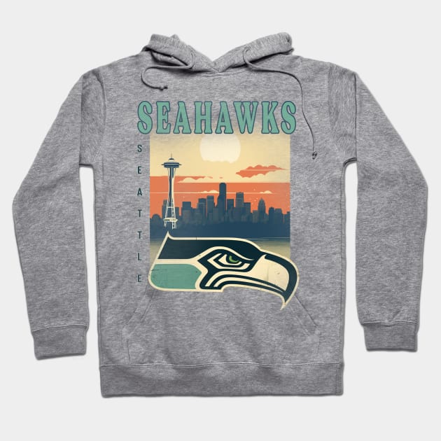 Seattle Seahawks Vintage Style Hoodie by Retro Travel Design